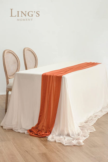 Ling's Moment Sheer Chiffon Table Cloth & Runner Set for 3x4ft Rectangle Table Decor in Dusty Rose & Blush for Wedding Reception and Parties