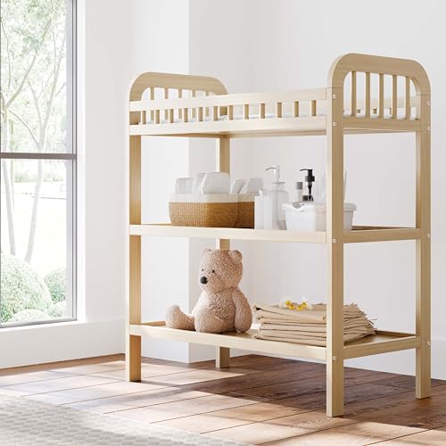 Storkcraft Pasadena Changing Table with Water-Resistant Changing Pad (Driftwood) - GREENGUARD Gold Certified, Includes Bonus Water-Resistant Changing Pad with Safety Strap, 2 Open Shelves