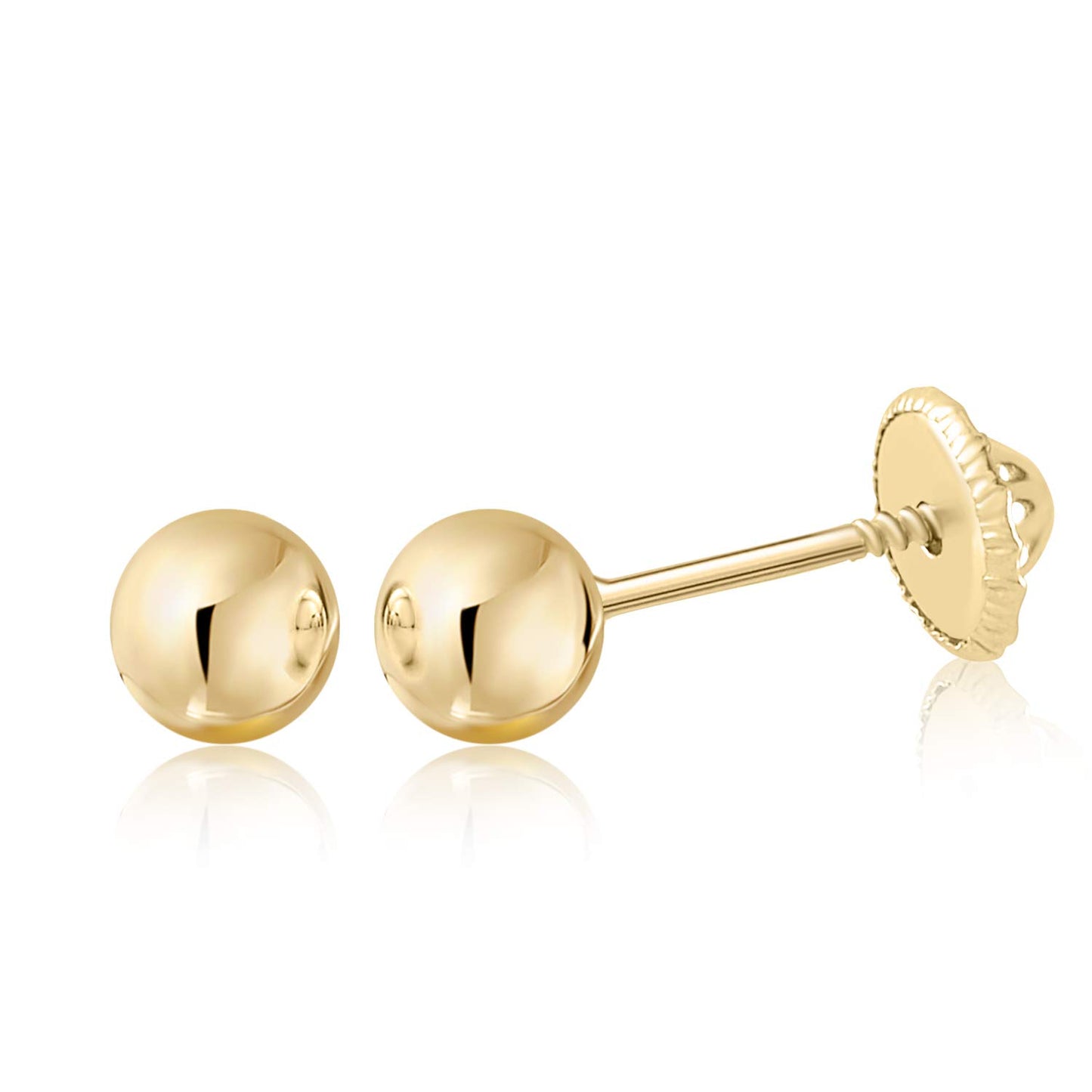 MASSETE Gold Ball Stud Earrings for Women and Girls Screwback | 10k, 14k, 18k | White Yellow or Rose Gold | 3mm 4mm 5mm | Nickel Free