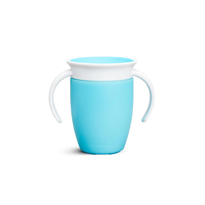 Munchkin Sippy Cup for 6 Month Old and Up, Spill Proof Miracle 360 Toddler Cups with Transition Handles, 7 Ounce, 2 Pack, Blue/Green