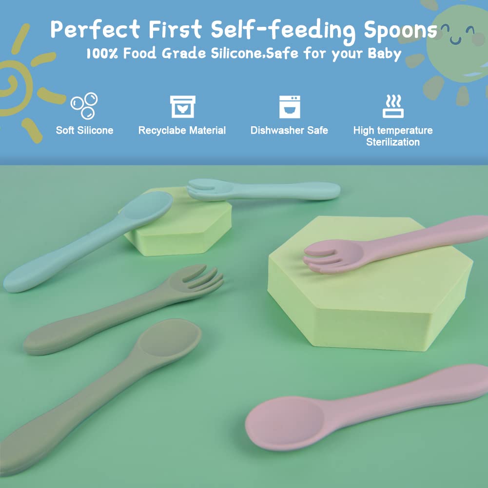 Vicloon Silicone Baby Feeding Spoons - 7 PCS First Stage for Infants, Ultra-Durable & Chewproof, Dishwasher Safe Baby Utensils