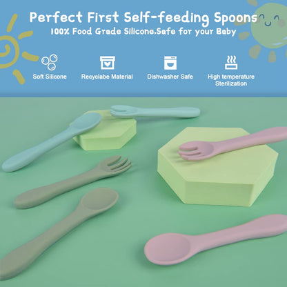 Vicloon Silicone Baby Feeding Spoons - 7 PCS First Stage for Infants, Ultra-Durable & Chewproof, Dishwasher Safe Baby Utensils