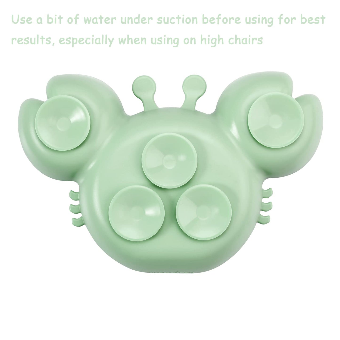 PandaEar 2 Pack Silicone Suction Plate for Baby, Divided Unbreakable Toddler Food Plate with 2 Pack Spoons for Self Feeding, Toddler Utensils Feeding Set Baby Eating Supplies, Crab Shape -Blue&Green