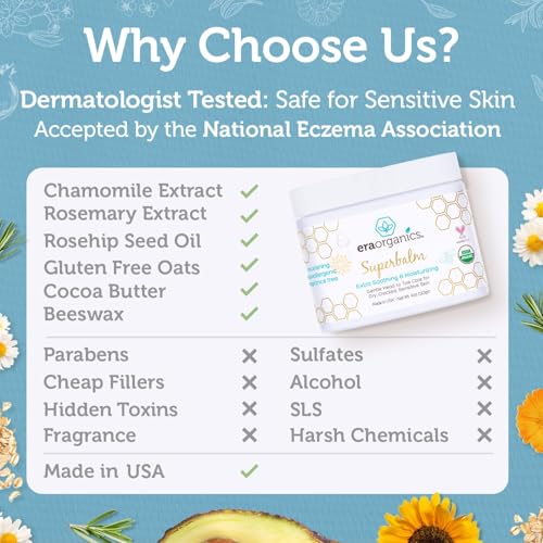 Era Organics Healing Ointment for Babies - USDA Certified Organic Natural Moisturizer Gentle on Sensitive Skin Prone To Baby Eczema, Cradle Cap (Infant Seborrheic Dermatitis), Rashes, Hives and More