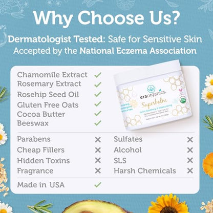 Era Organics Healing Ointment for Babies - USDA Certified Organic Natural Moisturizer Gentle on Sensitive Skin Prone To Baby Eczema, Cradle Cap (Infant Seborrheic Dermatitis), Rashes, Hives and More