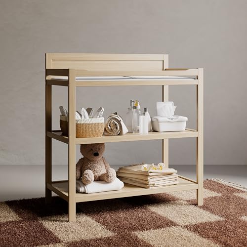 Storkcraft Alpine Changing Table (Black) – GREENGUARD Gold Certified Nursery Changing Table, Includes Water-Resistant Changing Pad, 2 Shelves for Nursery Storage and Organizing