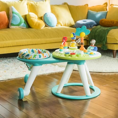 Bright Starts Around We Go 2-in-1 Baby Walker, Discovery Activity Center and Table, Tropic Coral, Ages 6 Months+