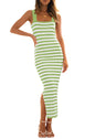 MEROKEETY Women's 2025 Summer Spring Bodycon Midi Dress Vacation Sleeveless Ribbed Knit Striped Party Sweater Dresses