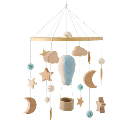 Baby Crib Mobile for Boys Girls, Wooden Boho Nursery Mobile Hot Air Balloon Stars Moon Space Bed Bell Hanging Toys Pendant Wind Chimes Decorations, Blue