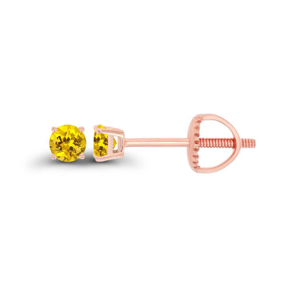 14K Gold Plated 925 Sterling Silver Hypoallergenic 3mm Round Genuine Birthstone Solitaire Screwback Stud Earrings