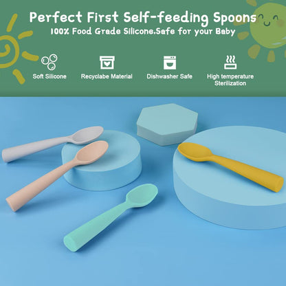 Vicloon Silicone Baby Feeding Spoons - 7 PCS First Stage for Infants, Ultra-Durable & Chewproof, Dishwasher Safe Baby Utensils