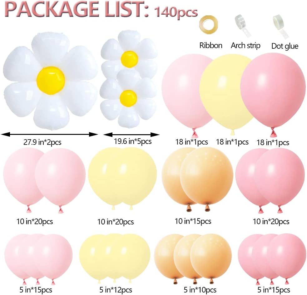 Daisy Balloon Garland Arch Kit Macaron Pastel Pink And Yellow Boho Groovy Party For Baby Shower Wedding Birthday Sunflower Decor