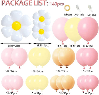 Daisy Balloon Garland Arch Kit Macaron Pastel Pink And Yellow Boho Groovy Party For Baby Shower Wedding Birthday Sunflower Decor