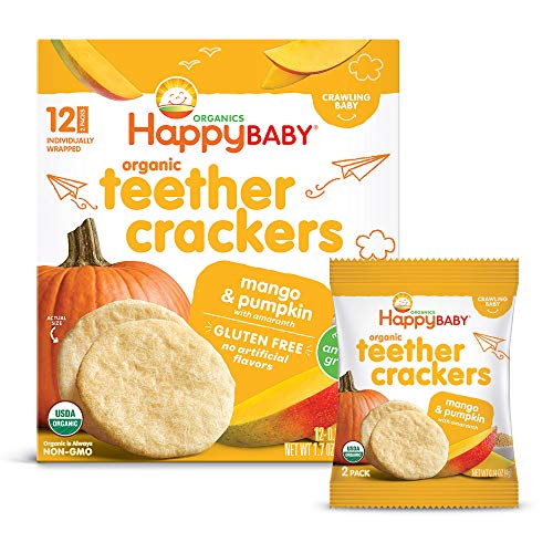 Happy Baby Organics Baby Snacks, Gentle Teething Wafers, Gluten Free & Vegan, Sweet Potato & Banana, 12 Count (Pack of 6)