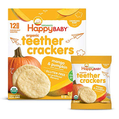 Happy Baby Organics Baby Snacks, Gentle Teething Wafers, Gluten Free & Vegan, Sweet Potato & Banana, 12 Count (Pack of 6)