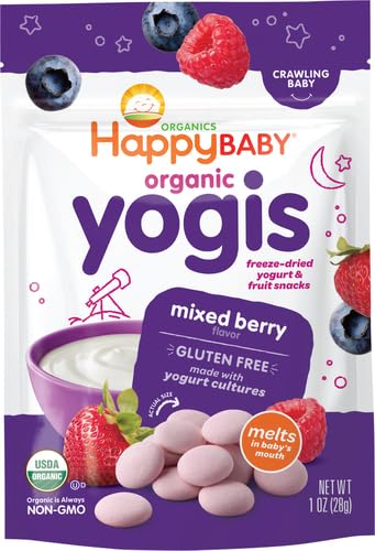 Happy Baby Organics Yogis Freeze-Dried Yogurt & Fruit Snacks, Variety Pack, 1 Ounce (Pack of 6)