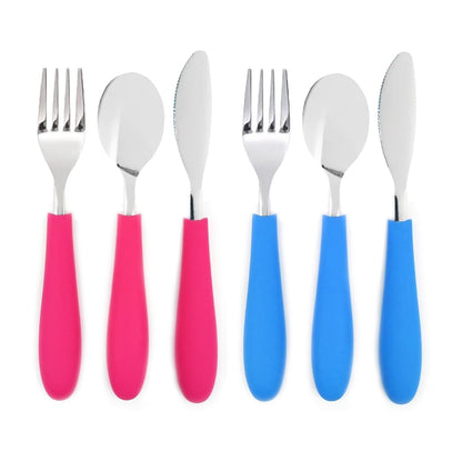 Elk and Friends Kids Silverware with Silicone Handle | Childrens Safe Flatware | Kids Utensils | Spoon + Fork + Knife set | 4 years+ | 6 Pieces