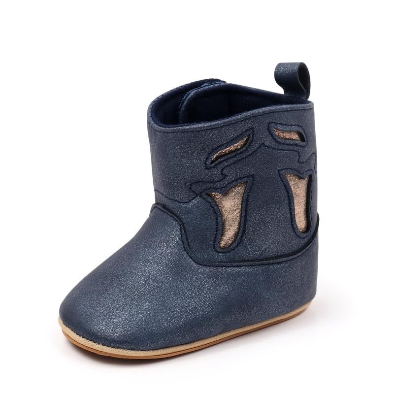 Kuner Baby Cowboy Boots Western Boots Toddler Cowboy Bootie Soft Sole Non-Slip Crib Shoes for Infant Boys Girls0-18 Months