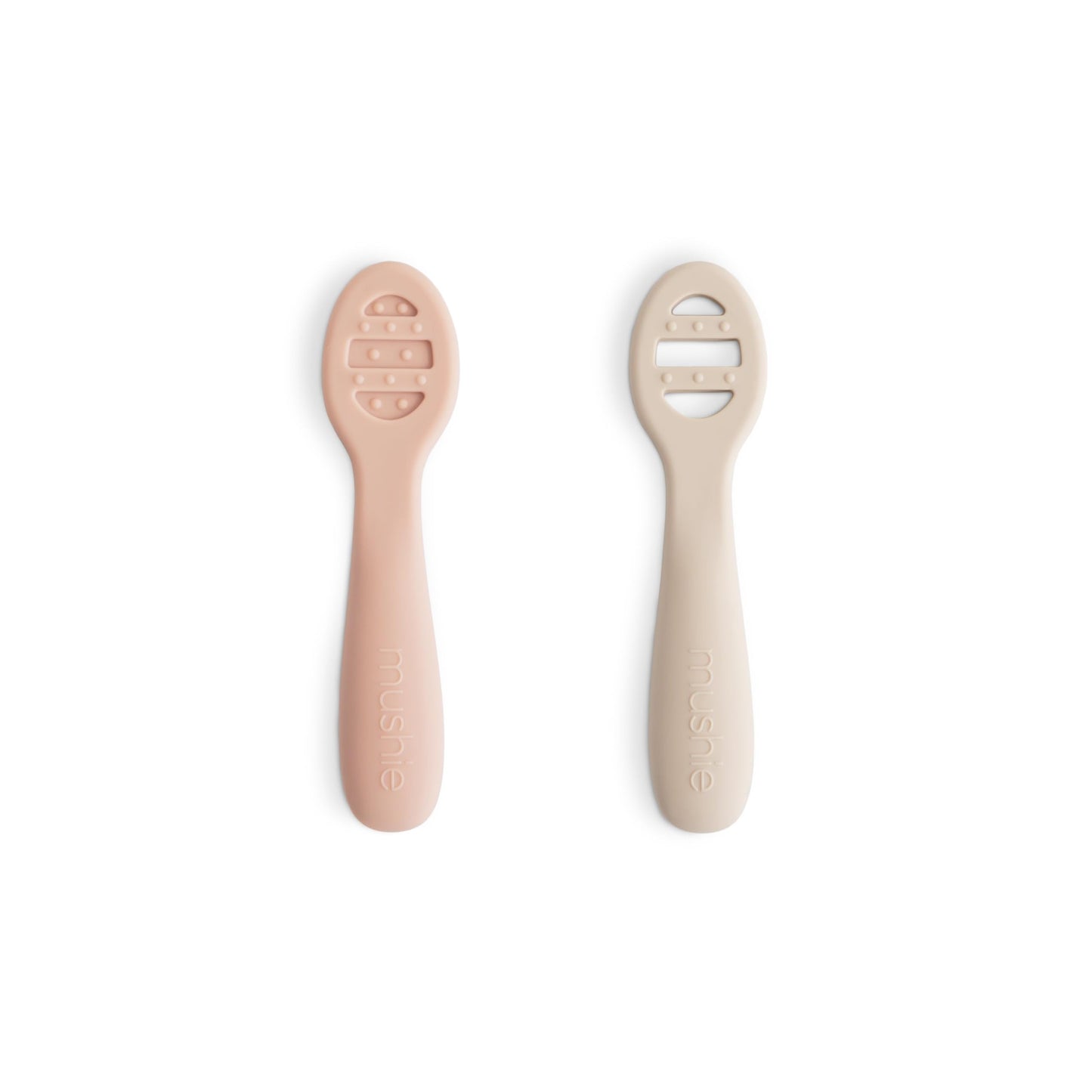 mushie Silicone First Feeding Baby Spoons | 2 Pack (Tradewinds/Shifting Sand)