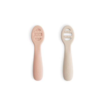 mushie Silicone First Feeding Baby Spoons | 2 Pack (Tradewinds/Shifting Sand)