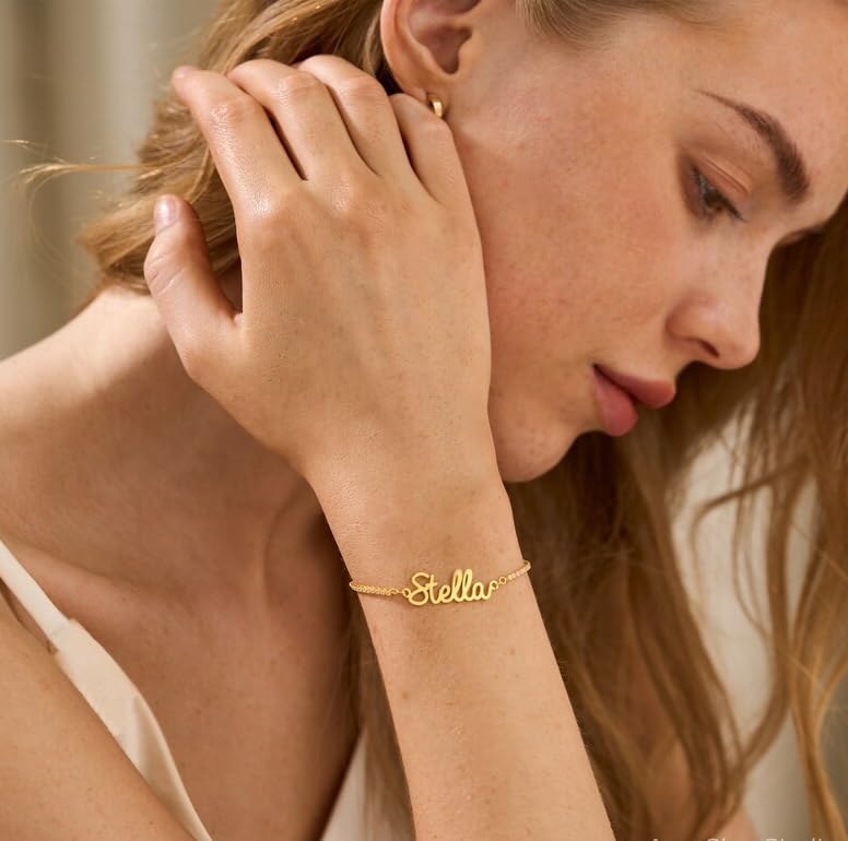 Custom Bracelet with Name 18K Gold Plated Personalized Name Ankle Bracelet Adjustable, Customized Beach Jewelry Gifts for Women Girlfriend