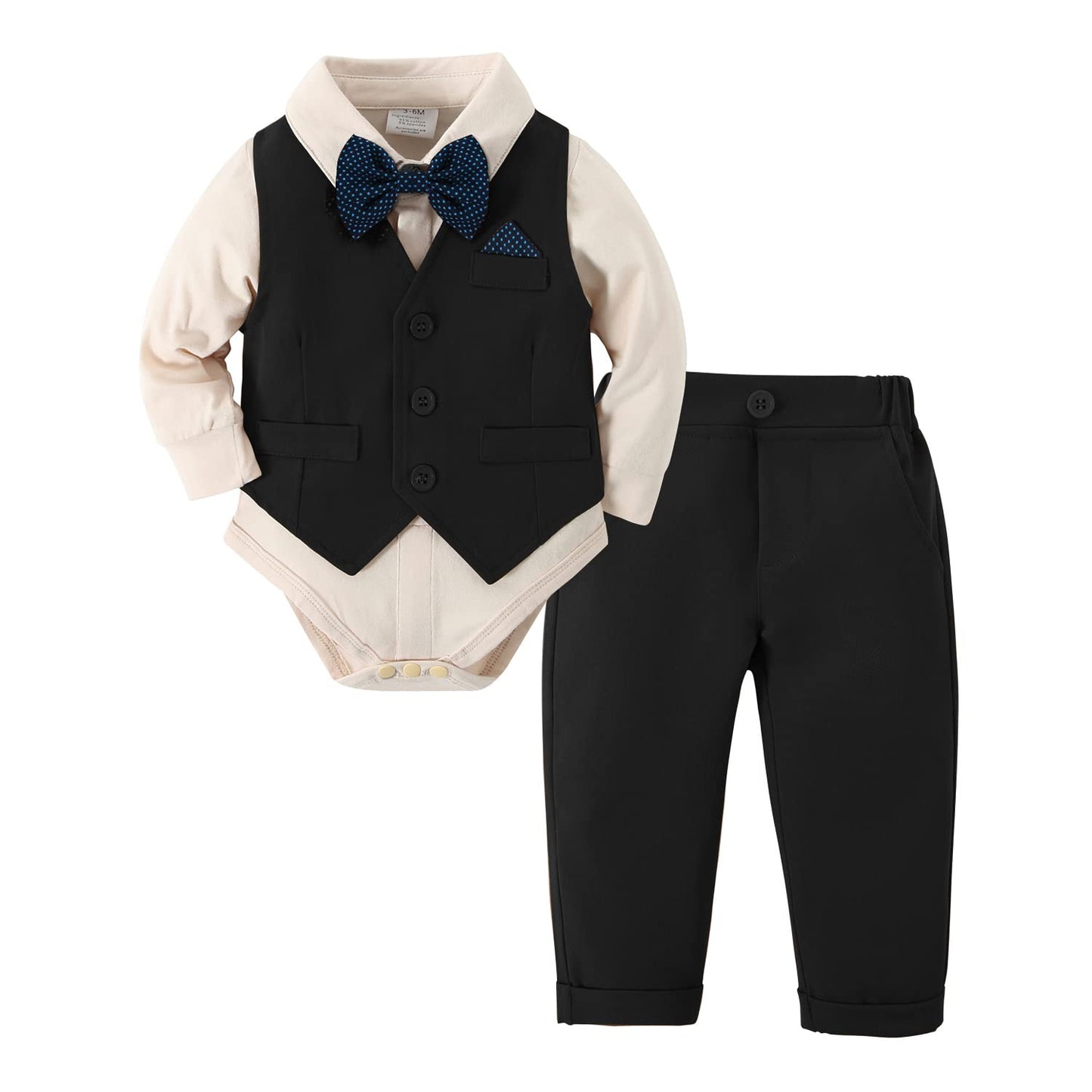 DISAUR Baby Boy Clothes Toddler Boy Outfits 4PCS Gentleman Dress Romper/Vest/Pants/Bow Tie Cotton Suit Sets