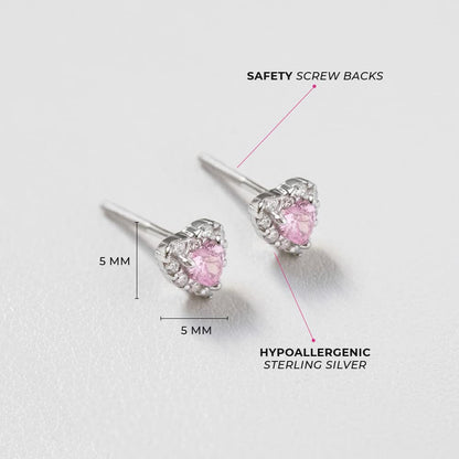 925 Sterling Silver 5mm Multi Cubic Zirconia Diva Heart-Shaped Earrings for Toddlers, Young Girls, and Teens - Brilliant CZ Earrings for Heart-Loving Girls - Adorable and Eye-Catching Jewelry