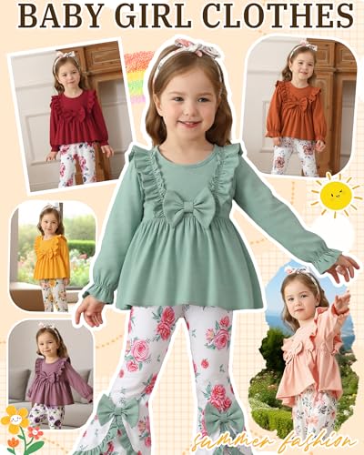 Toddler Baby Girl Clothes Fall/Winter Girls Outfits Ruffle Long Sleeve Tops Floral Flared Pants Girls' Clothing Sets