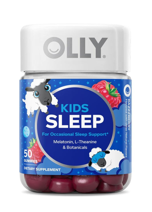 OLLY Kids Sleep Gummy, 0.5mg Melatonin, L Theanine, Chamomile, and Lemon Balm, Childrens Chewable Supplement, Raspberry - 50 Count