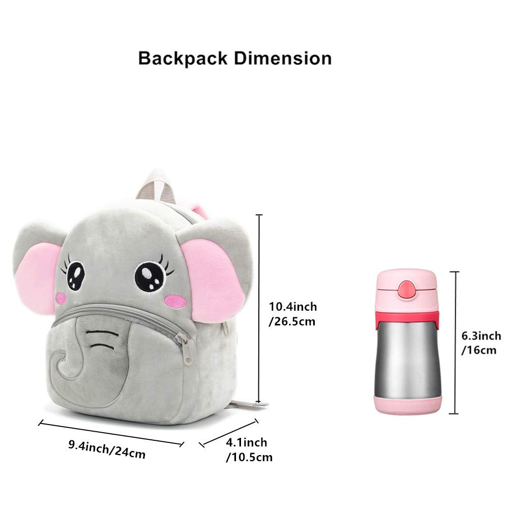 NICE CHOICE Cute Toddler Backpack Toddler Bag Plush Animal Cartoon Mini Travel Bag for Baby Girl Boy 2-6 Years(Grey Elephant)