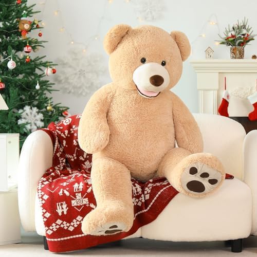 MorisMos Smile Giant Teddy Bear, 51inch Large Stuffed Bears with Big Footprints, Big Stuffed Animals Cuddly Plush Gifts for Girlfriends, Boyfriend, Dark Brown