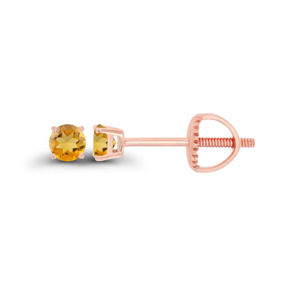14K Gold Plated 925 Sterling Silver Hypoallergenic 3mm Round Genuine Birthstone Solitaire Screwback Stud Earrings