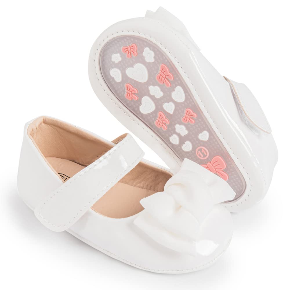 HsdsBebe Infant Baby Girls Mary Jane Flats Bow Non-Slip Soft Sole Princess Toddler First Walkers Sneaker Wedding Dress Shoes