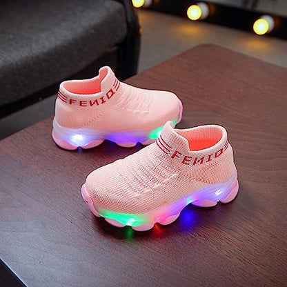 Toddler Light Up Sock Shoes Kids Boys Girls Mesh Flashing Breathable Sneakers Soft Sport Walking Running Shoes