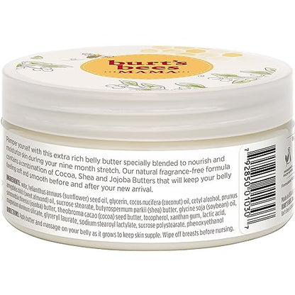 Burt's Bees Mama Belly Butter Stretch Mark Cream for Pregnancy Massages Body & Reduces Scar Appearance, Prenatal & Postnatal Tummy Skin Care, Shea Butter & Vitamin E Rich Formula, 6.5 Oz Tub