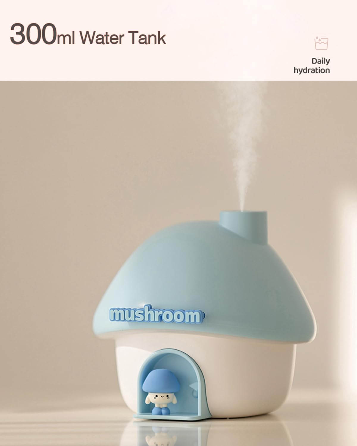 Cute Mushroom House Humidifier, 300ml Small Cool Mist Humidifers, USB Rechargeable Mini Portable Air Humidifer with Night Light for Bedroom, Office, Car, Travel, Indoor Plants (Purple)