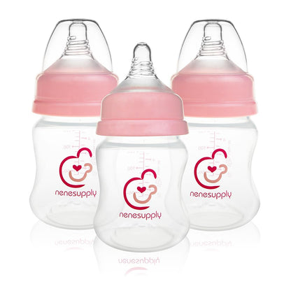 Nenesupply Natural Baby Bottles Newborn Feeding Bottles Slow Flow Breastfeeding Bottle for Breastfed Babies Wide Neck 9oz Anti Colic Level 2 Nipple for 1+ Month Infant Replace Spectra Bottle Pumping
