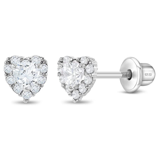 925 Sterling Silver 5mm Multi Cubic Zirconia Diva Heart-Shaped Earrings for Toddlers, Young Girls, and Teens - Brilliant CZ Earrings for Heart-Loving Girls - Adorable and Eye-Catching Jewelry