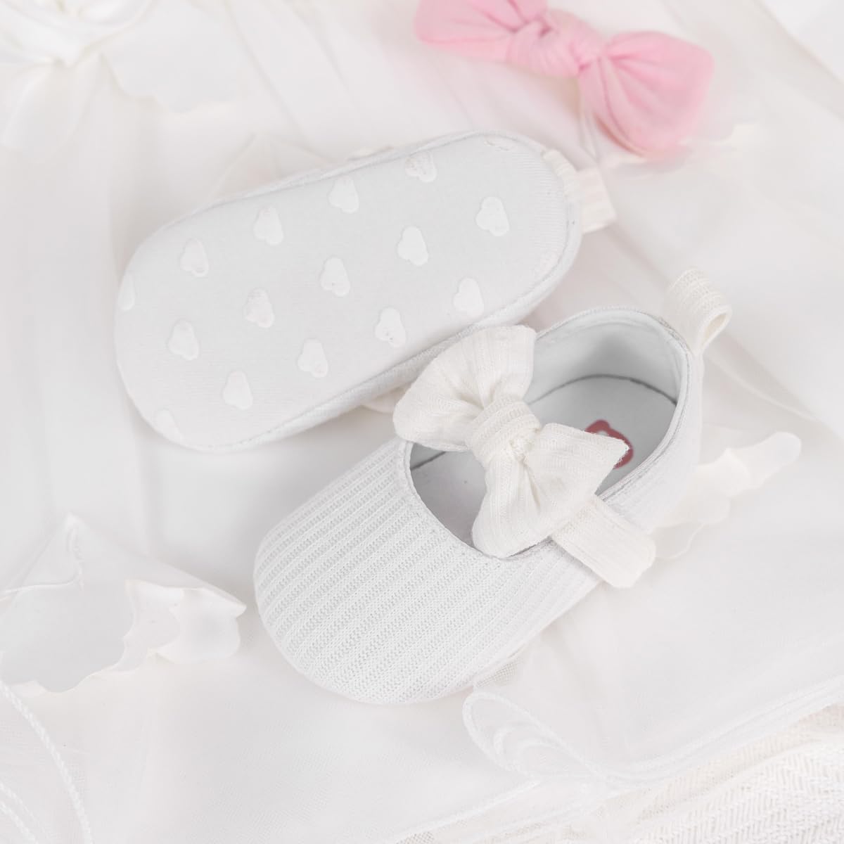 Meckior Newborn Baby Girls Dress Shoes Infant Bowknot Soft Sole Mary Jane Moccasins Baptism Christening Crib Shoes Wedding Princess Flats