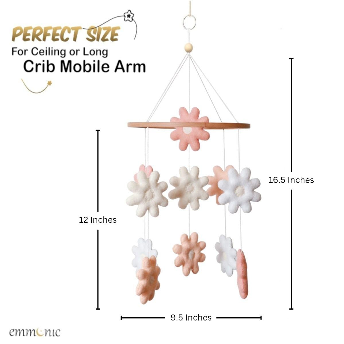 Baby Mobile for Crib - Handmade Modern Boho Baby Mobiles for Bassinet Felt Nursery Mobile Gender Neutral - Gold Moon and Stars - Girl Cribs Decorations