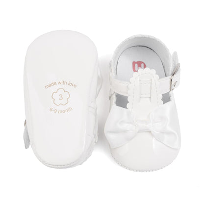 Meckior Newborn Baby Girls Dress Shoes Infant Bowknot Soft Sole Mary Jane Moccasins Baptism Christening Crib Shoes Wedding Princess Flats