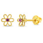 14k Yellow Gold Dainty Cubic Zirconia Young Girls Open Flower Earrings with Safety Screw Backs - Small Flower Stud Earrings for Toddlers with Locking Screw Backs for Safety & Comfort