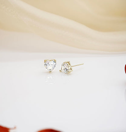 14K Gold Plated Stud Earrings 925 Sterling Silver Post Earrings Heart Love Cubic Zirconia Stud Earrings Small Cute for Women