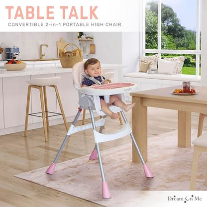Dream On Me Portable 2-in-1 Tabletalk High Chair, Convertible Compact High Chair, Light Weight Portable Highchair, Grey