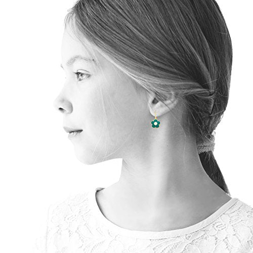 Little Miss Twin Stars Girls Earrings - 14k Gold Plated Flower Leverback Earring - Hypoallergenic and Nickel Free For Sensitive Ear