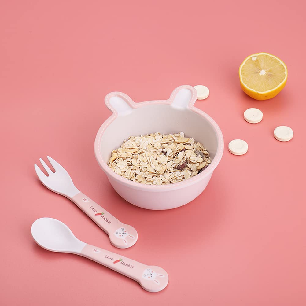 Bamboo Kids Dinnerware Set 5 Pcs Includes Plate Bowl Cup Fork Spoon Perfect for Kids BPA-Free (Little Dinosaur)