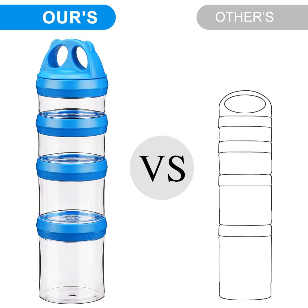 SELEWARE Portable Stackable Food Storage Containers for Snacks Formula Powder and Drinks Twist Lock System Airtight Leak-proof BPA and Phthalate Free 4 Piece Jars 31oz Blue