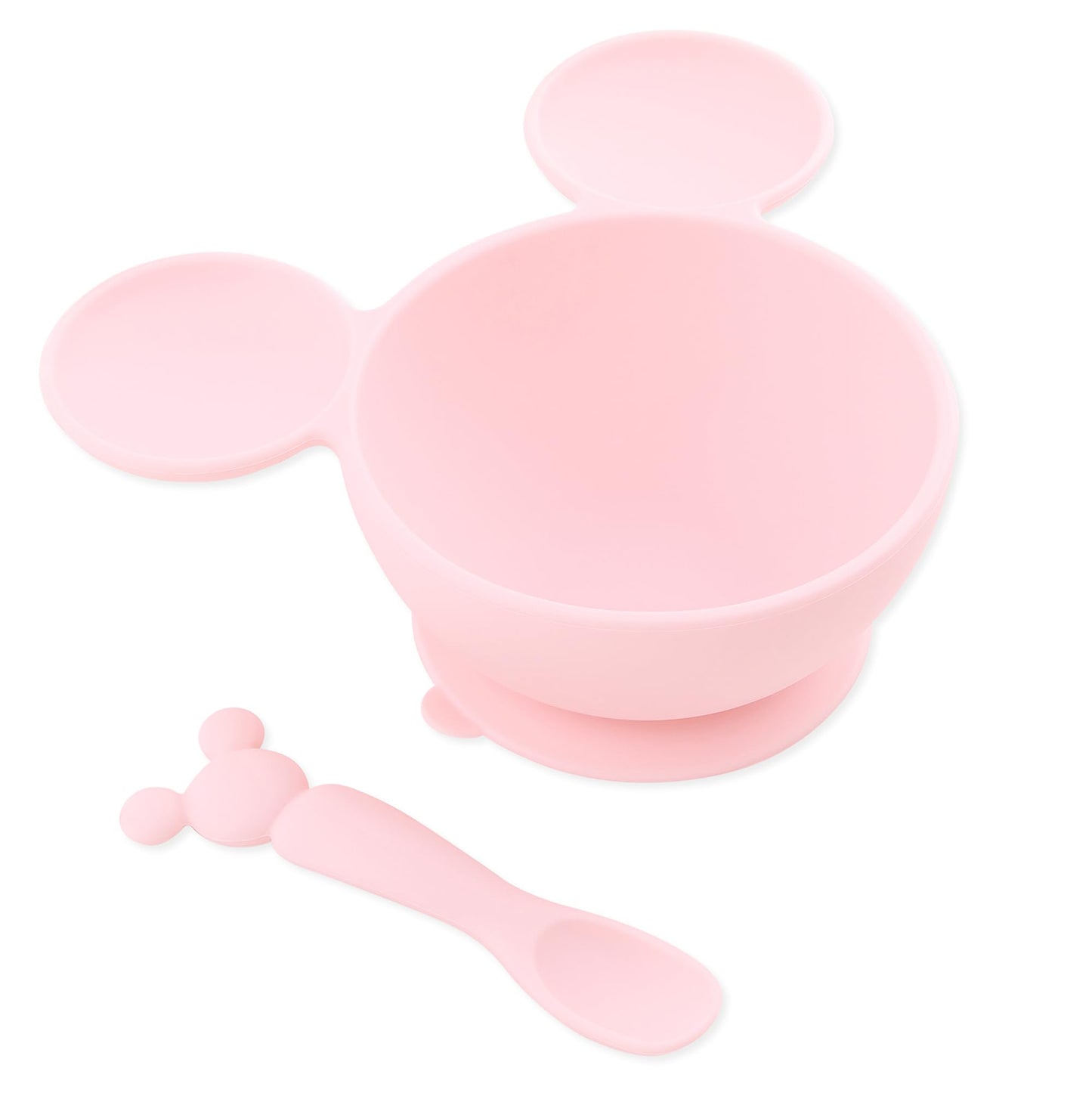 Bumkins Baby Bowls, Disney Minnie Mouse Silicone Baby Feeding Set, Suction Bowls for Baby and Toddler with Spoon, First Feeding Set, Platinum Silicone Bowl for Babies 4 Months