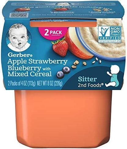 Gerber 2nd Foods Tubs Breakfast Cereal Variety Pack, 3 Pear Cinnamon Oatmeal, 3 Apple Banana Oatmeal, 3 Apple Banana Mixed, 3 Apple Mango Rice, 3 Apple Strawberry Blueberry, 15 CT