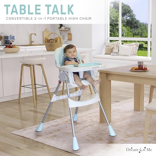 Dream On Me Portable 2-in-1 Tabletalk High Chair, Convertible Compact High Chair, Light Weight Portable Highchair, Grey
